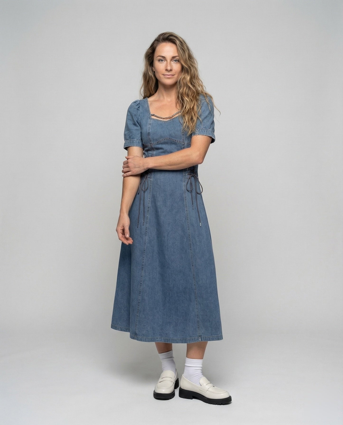 Abito Donna Effetto Jeans con Corsetto e Lacci - Brentozzi