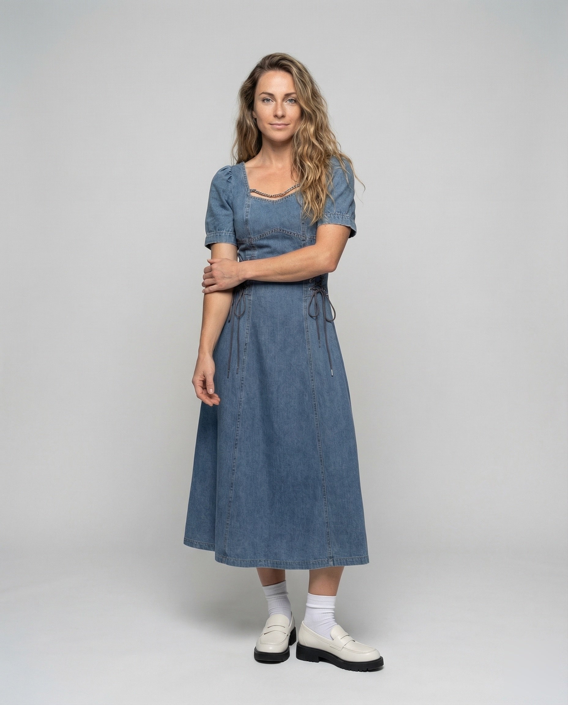 Abito Donna Effetto Jeans con Corsetto e Lacci - Brentozzi