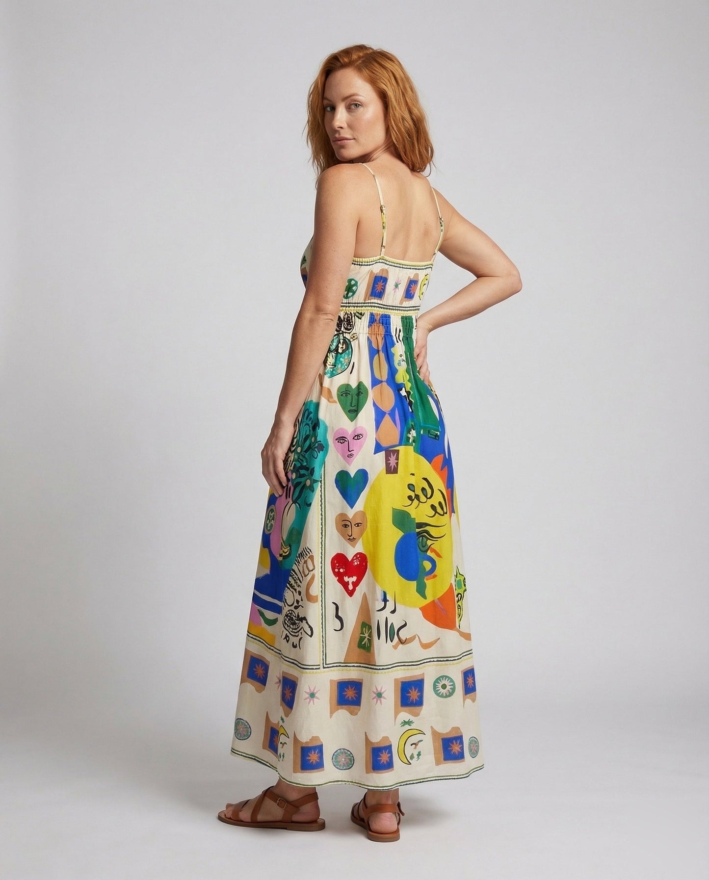 Abito Maxi Donna con Stampa Allover Fluttuante