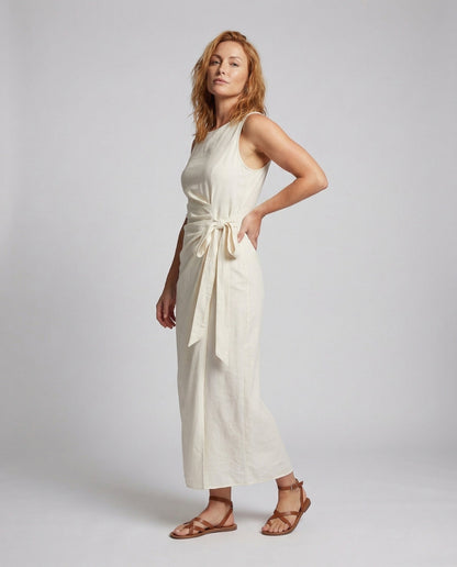 Abito Maxi Donna Effetto Lino con Fiocco in Vita - Brentozzi