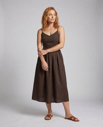 Abito Midi Donna Effetto Lino Gonna Svasata - Brentozzi