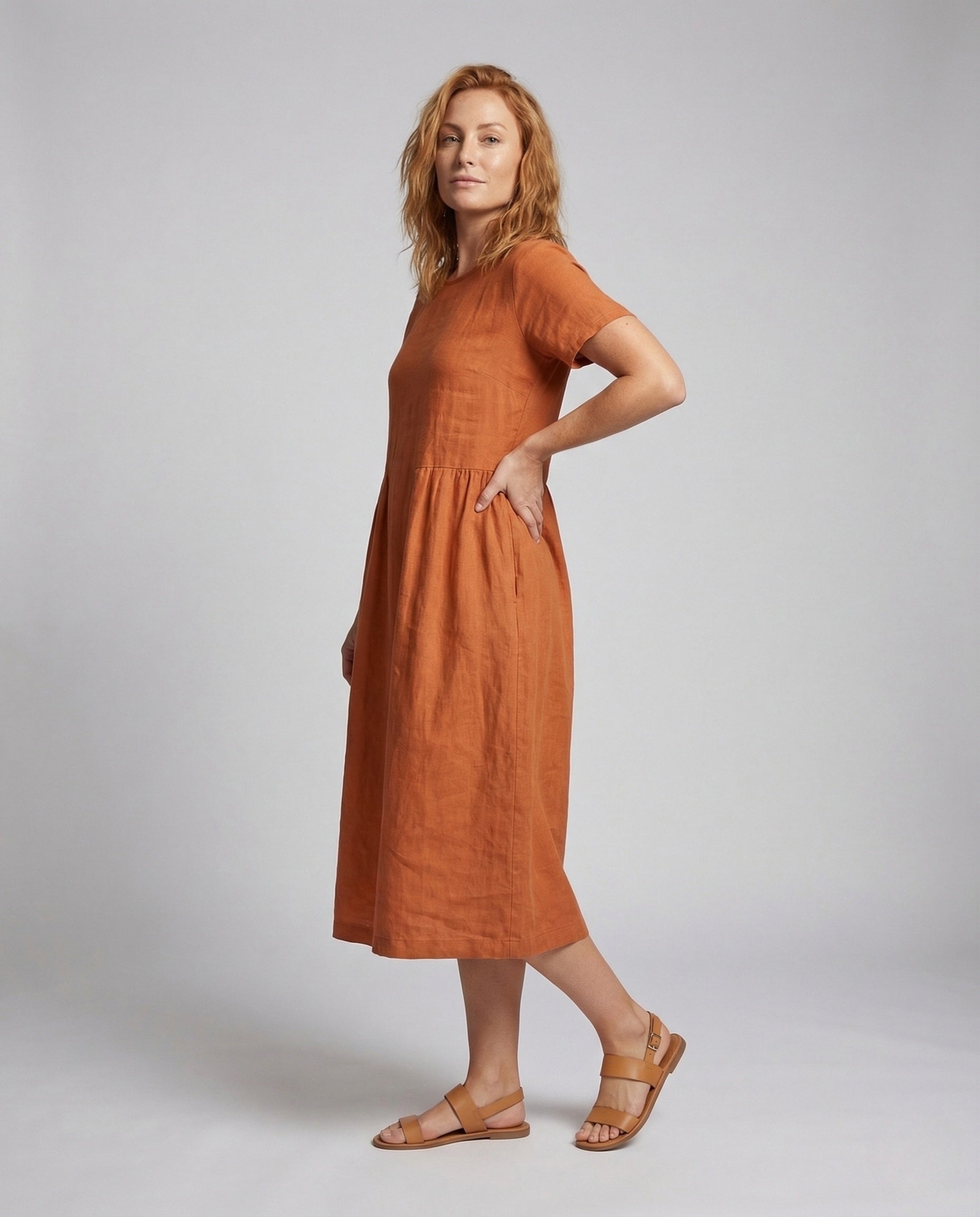 Abito Midi Donna in Lino e Cotone con Tasche - Brentozzi