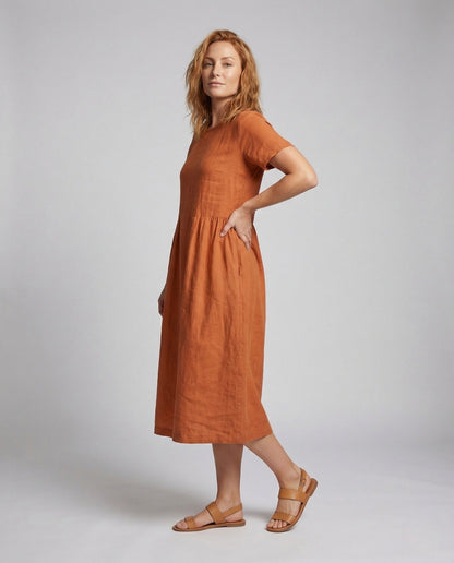 Abito Midi Donna in Lino e Cotone con Tasche - Brentozzi