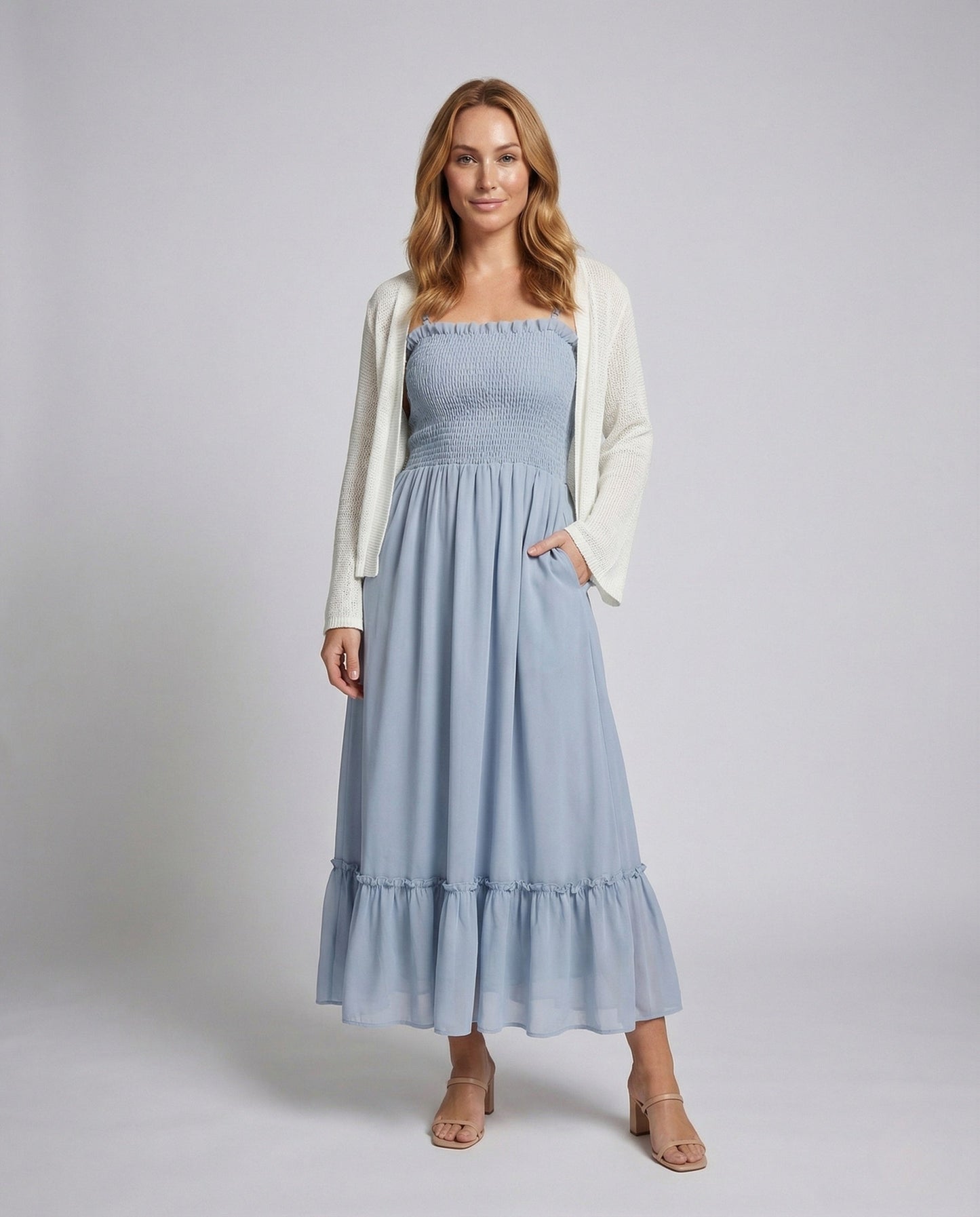 Abito Midi Donna con Coprispalle in Maglia - Brentozzi