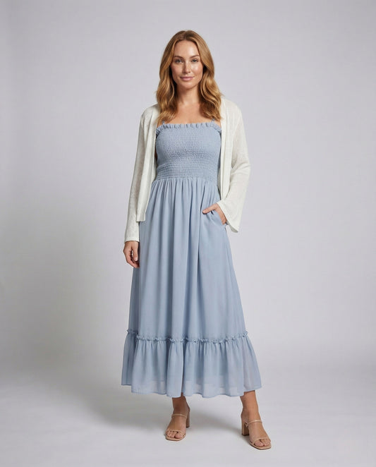 Abito Midi Donna con Coprispalle in Maglia - Brentozzi
