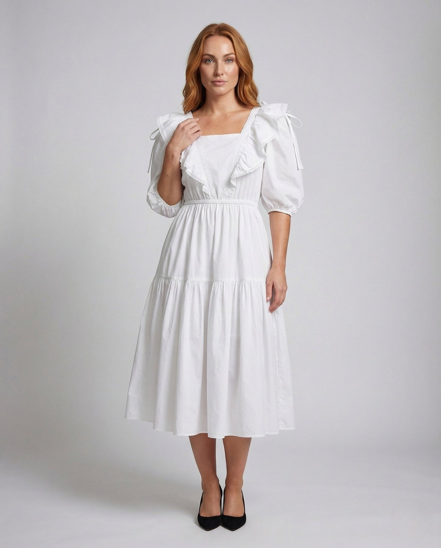 Abito Midi Donna con Colletto a Volant - Brentozzi