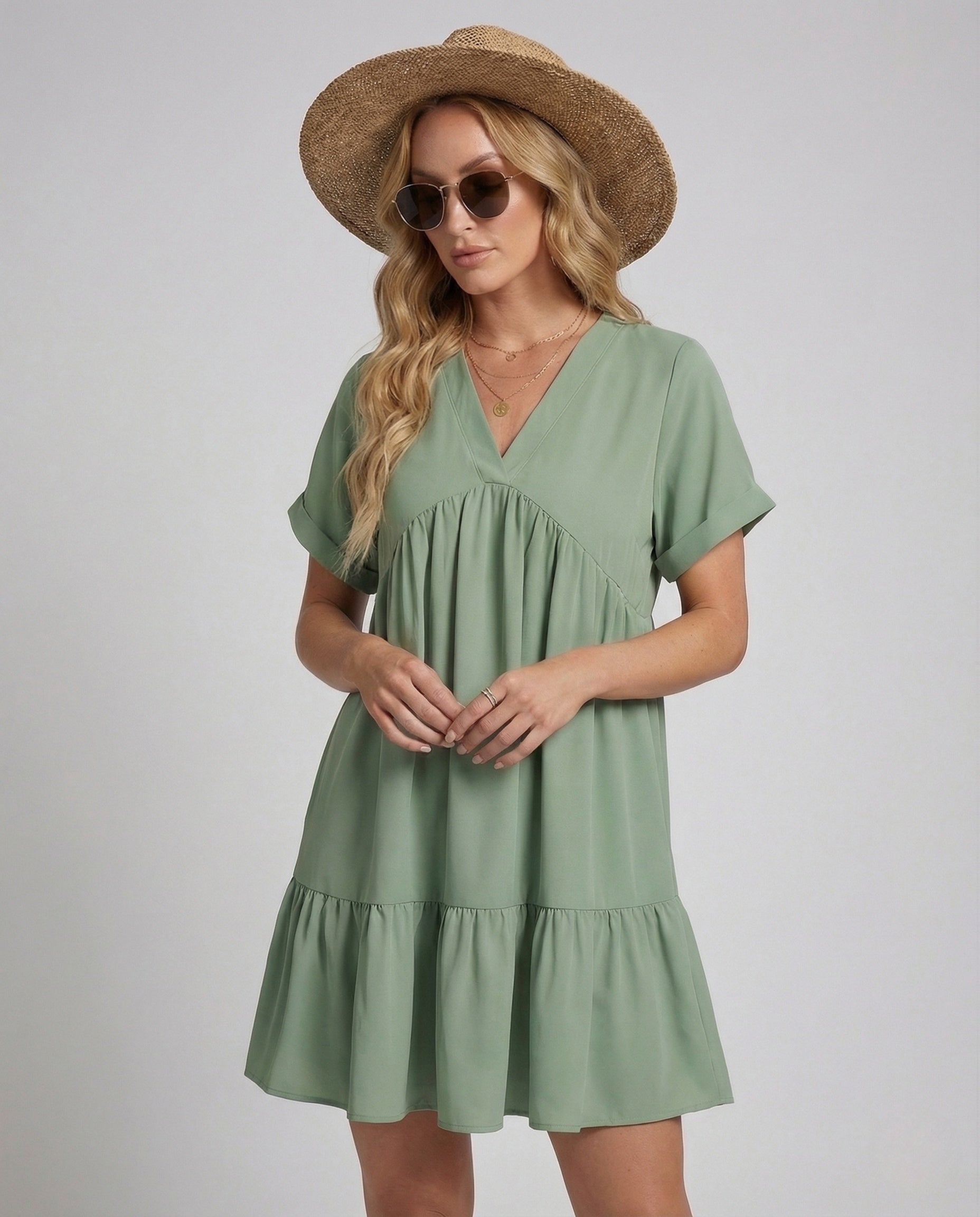 Abito Donna con Volant Scollo a V - Brentozzi
