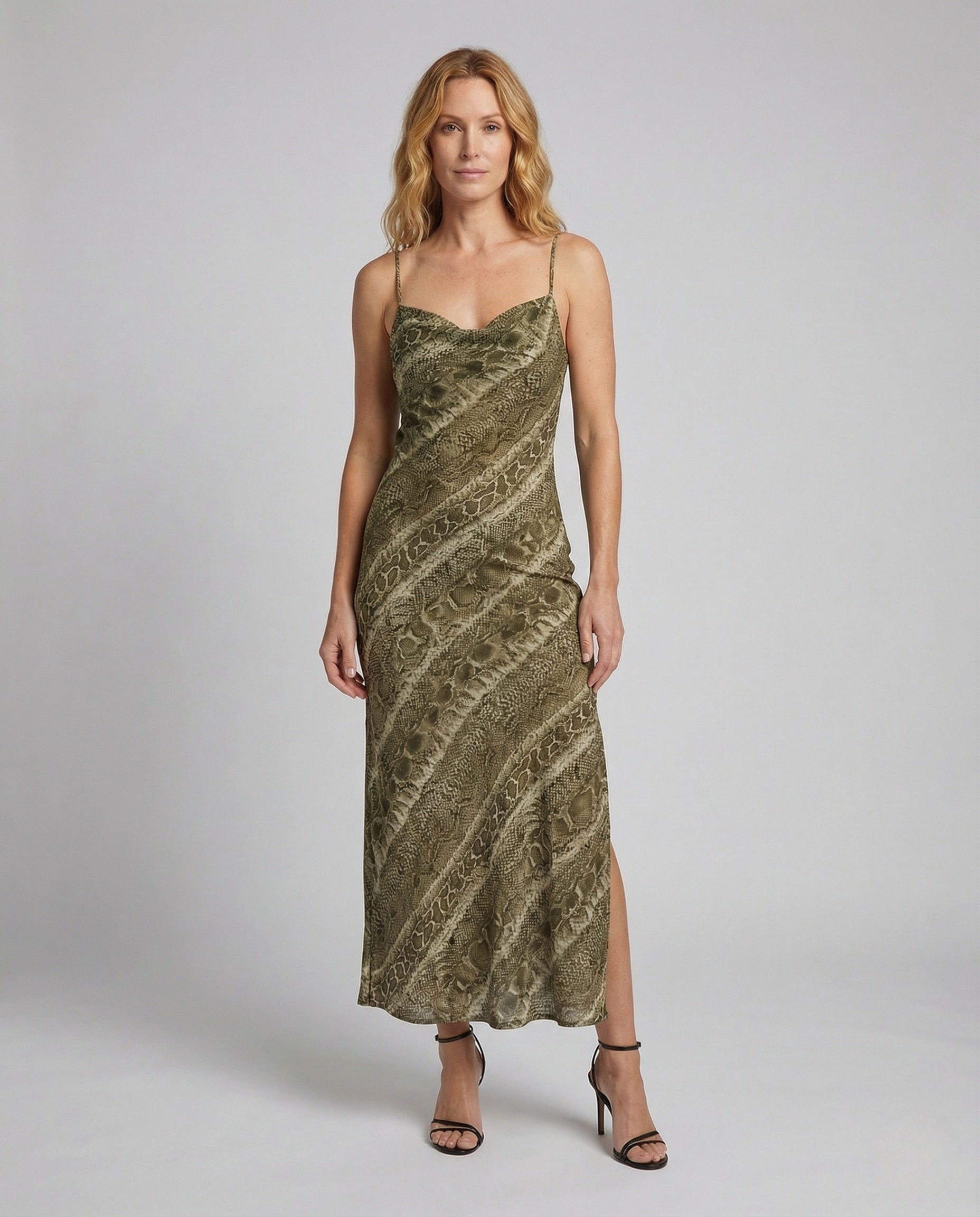 Abito Lungo Donna in Satin con Spacco Laterale - Brentozzi