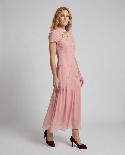 Abito Maxi Donna Ricamato in Chiffon Fluttuante - Brentozzi