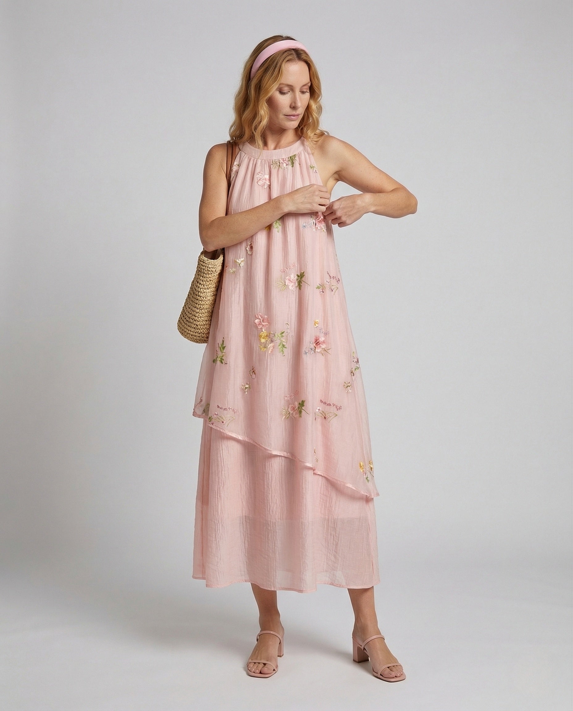 Abito Maxi Donna in Chiffon Ricamato - Brentozzi