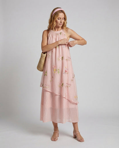 Abito Maxi Donna in Chiffon Ricamato - Brentozzi