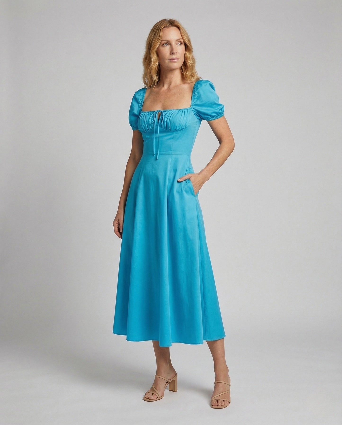Abito Midi Donna A-Linea con Maniche a Sbuffo - Brentozzi