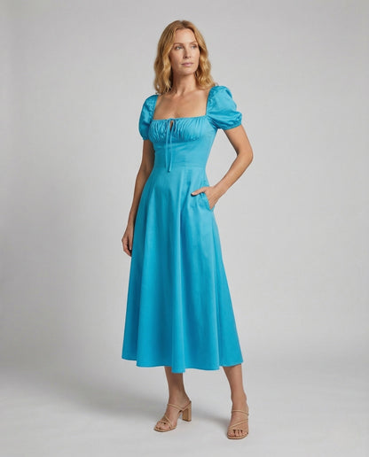 Abito Midi Donna A-Linea con Maniche a Sbuffo - Brentozzi
