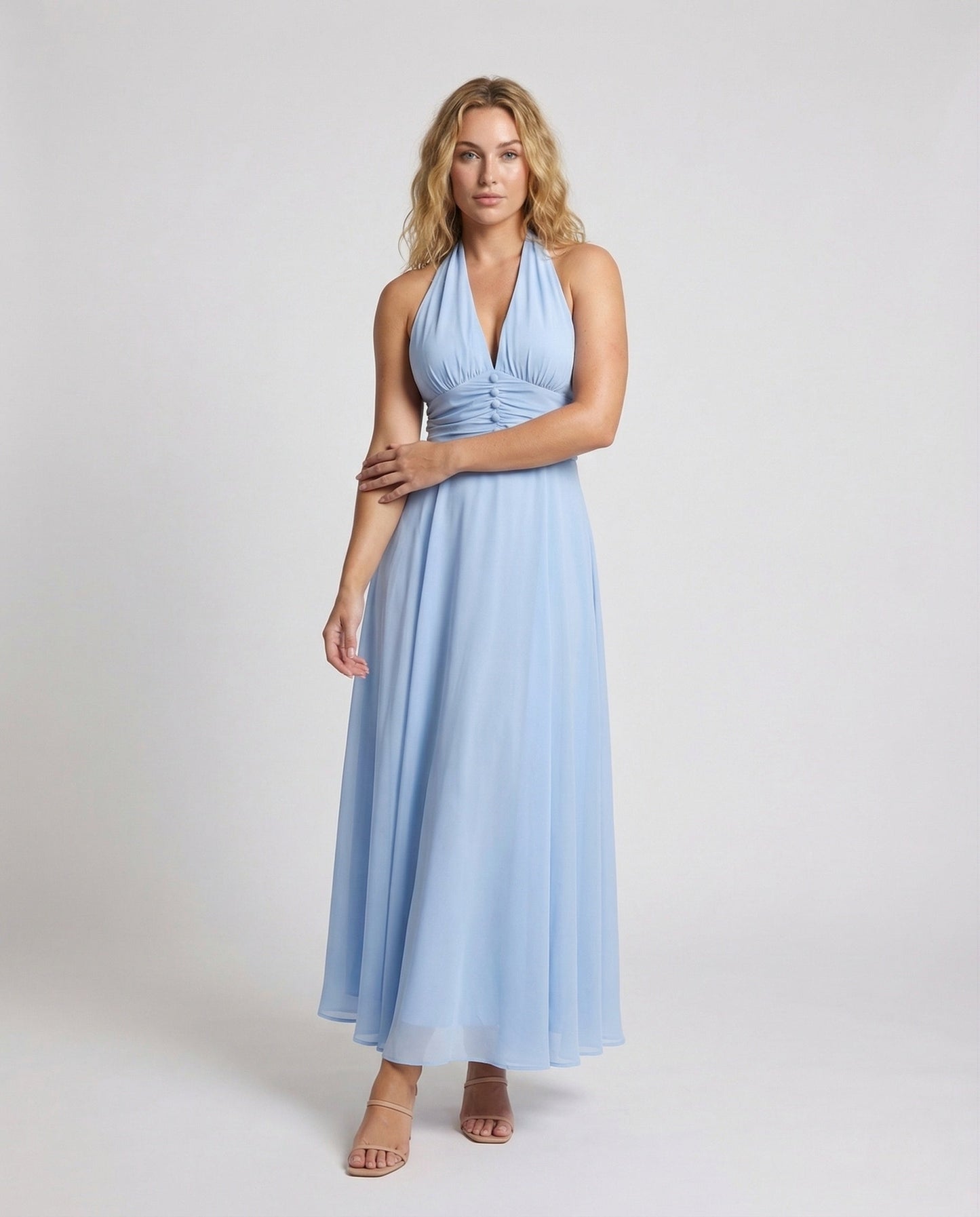 Abito Maxidress Donna Scollo Halter Gonna a Strati - Brentozzi