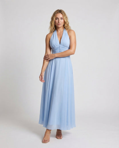 Abito Maxidress Donna Scollo Halter Gonna a Strati - Brentozzi