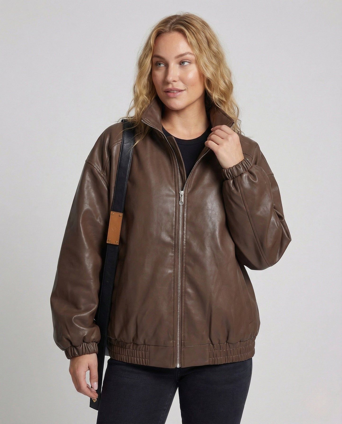 Giacca Oversize Donna Effetto Pelle Casual - Brentozzi