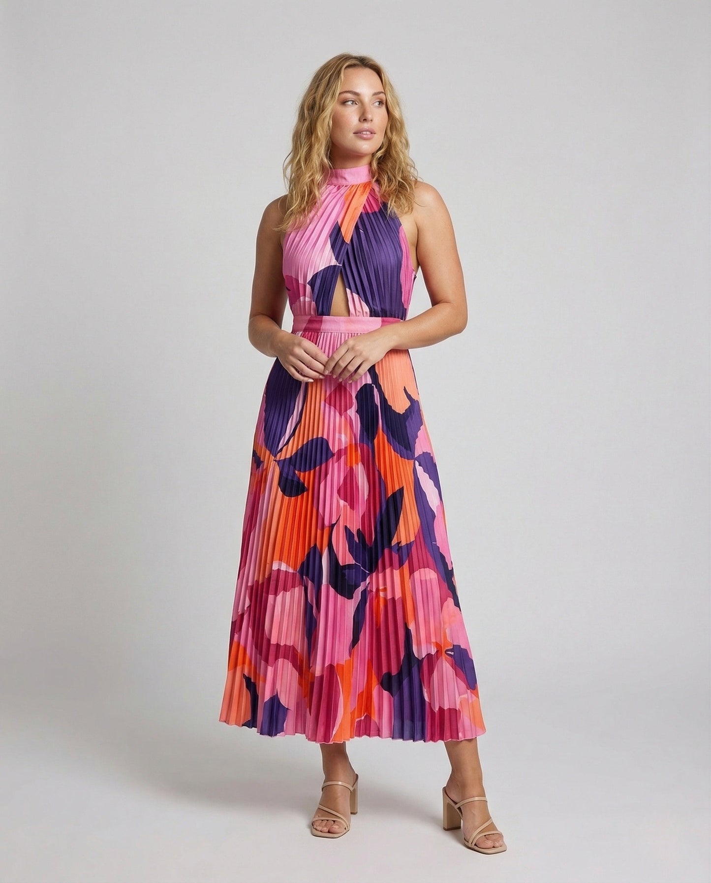 Abito Maxi Donna Plissé con Cut Out - Brentozzi