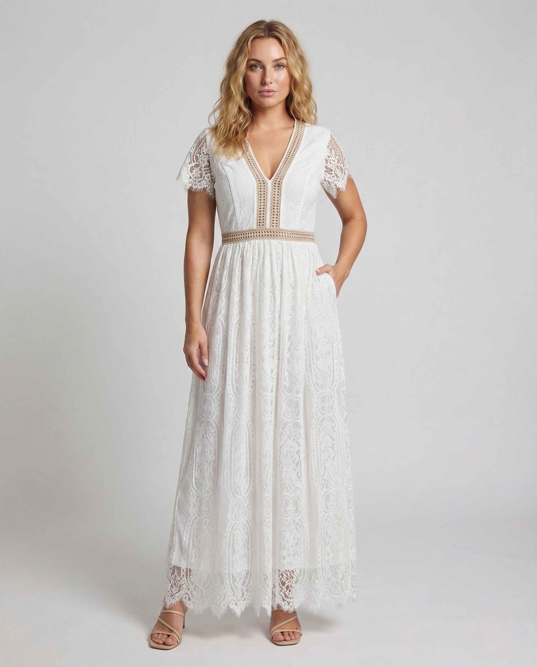 Abito Maxi Donna in Pizzo Manica a Sbuffo - Brentozzi