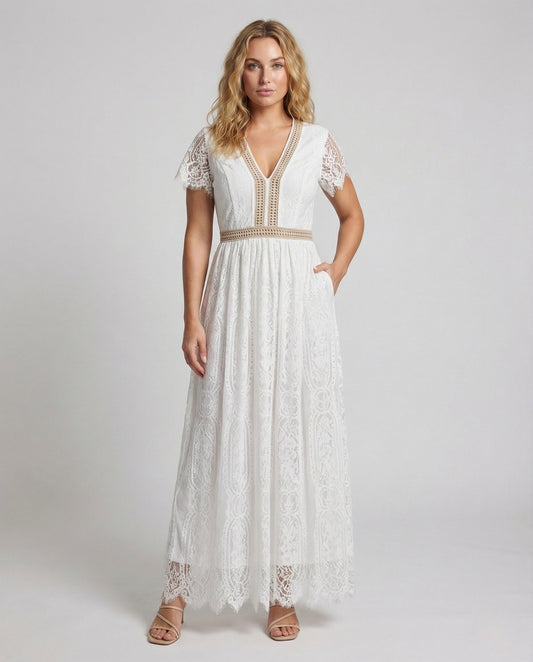 Abito Maxi Donna in Pizzo Manica a Sbuffo - Brentozzi