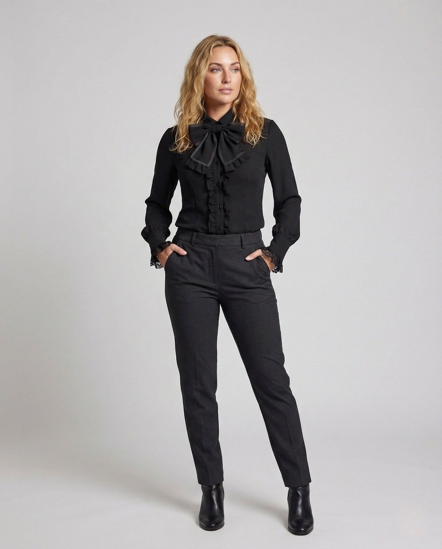 Camicia Donna con Collo a Fiocco e Pizzo - Brentozzi