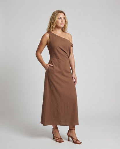 Abito Maxidress Donna Scollo Bardot Effetto Lino - Brentozzi