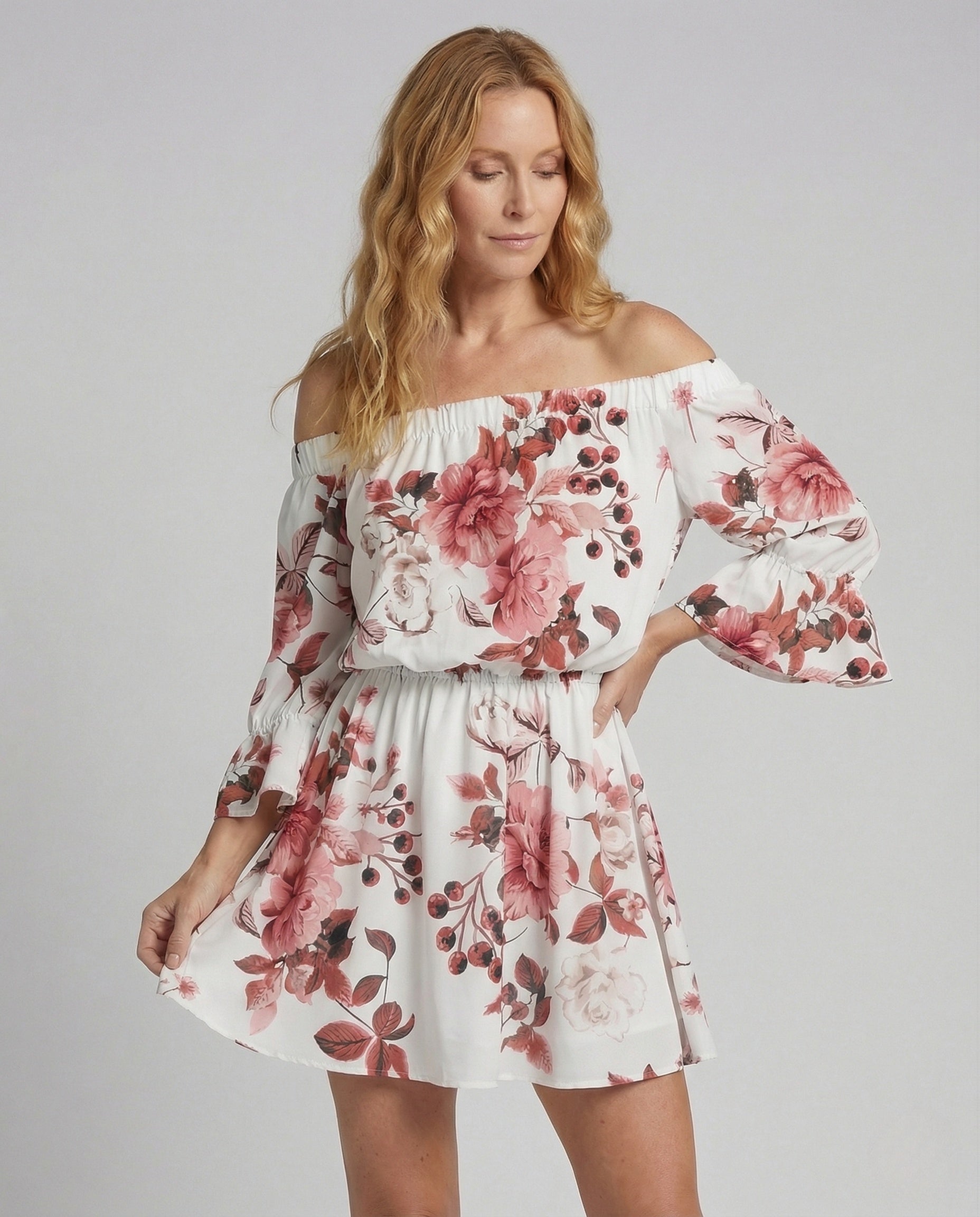 Abito Minidress Donna con Svolazzi e Scollo Carmen - Brentozzi