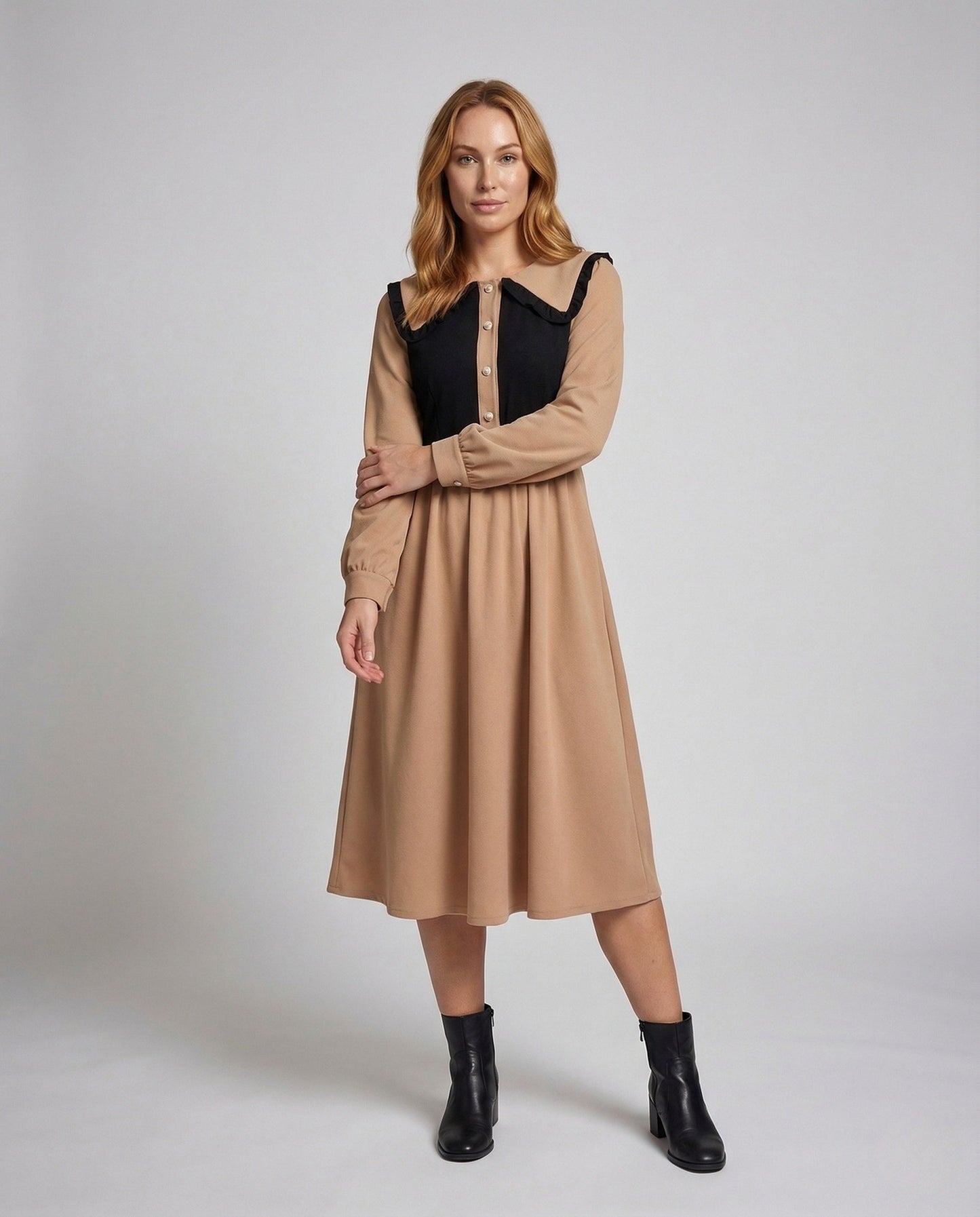 Abito Midi Donna Vintage Colletto con Ruches - Brentozzi