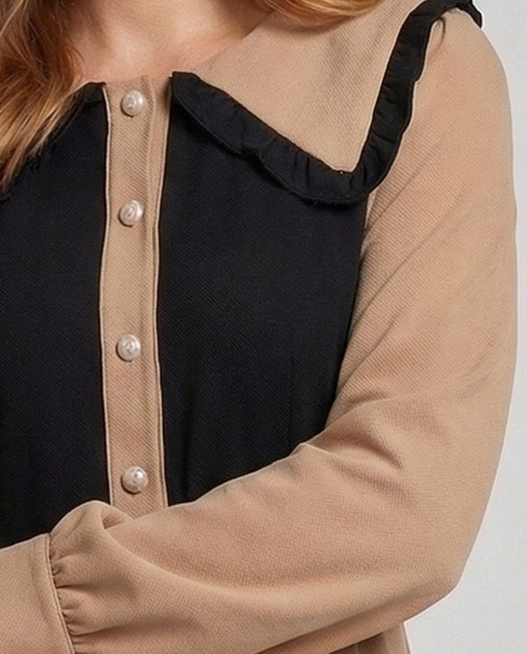 Abito Midi Donna Vintage Colletto con Ruches