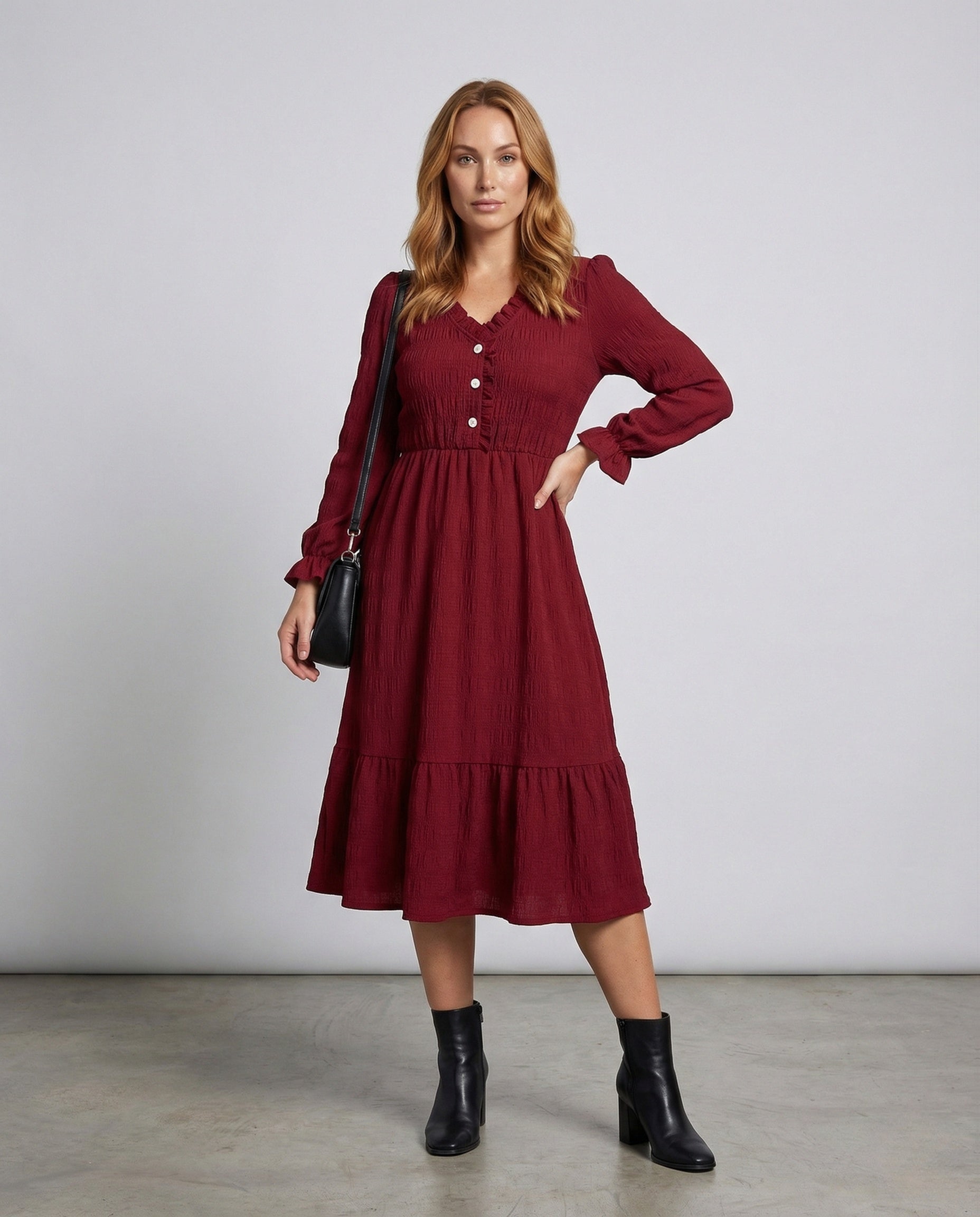 Abito Midi Donna in Viscosa con Bottoni - Brentozzi