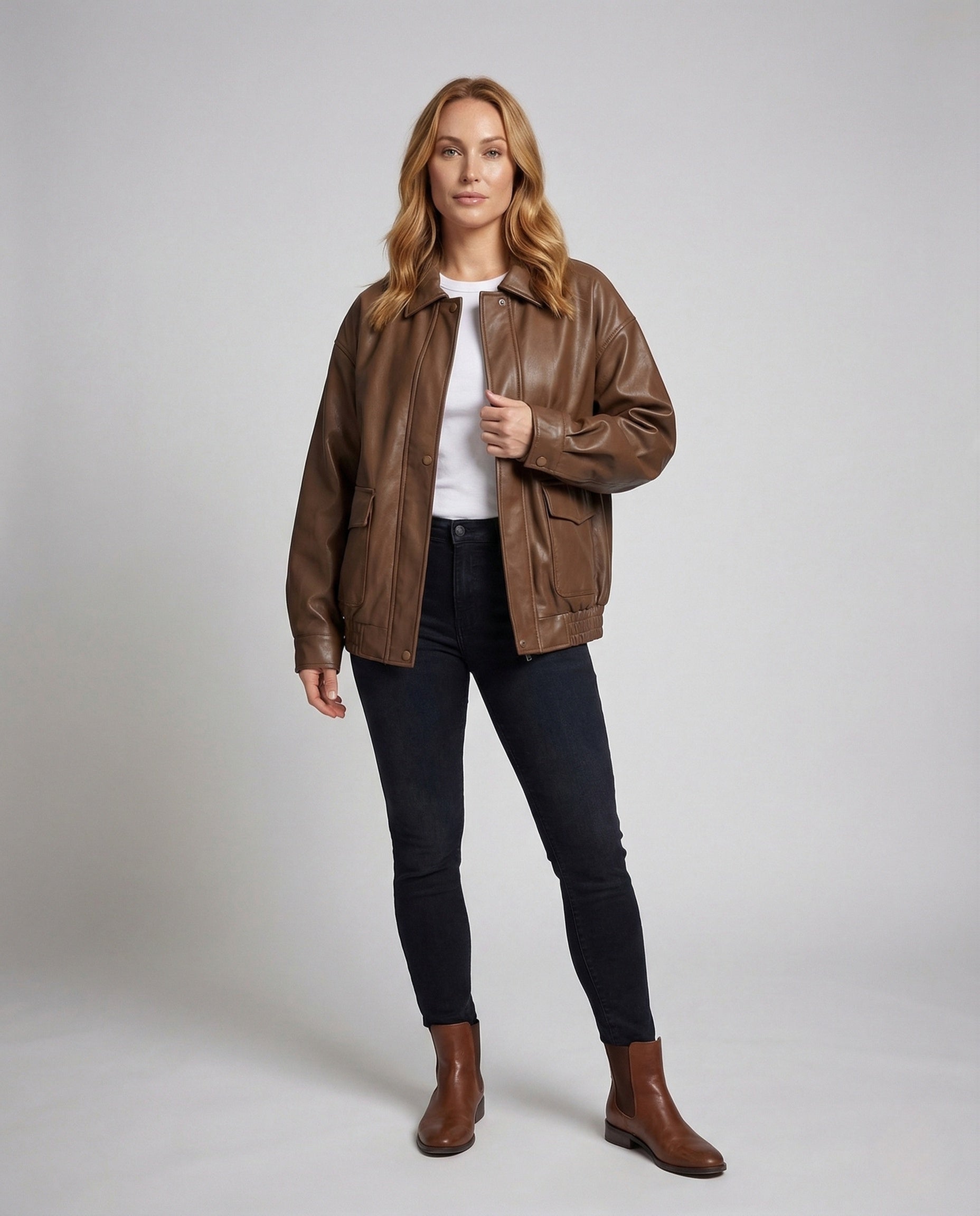 Giacca Corta Donna Effetto Pelle con Chiusura Zip - Brentozzi