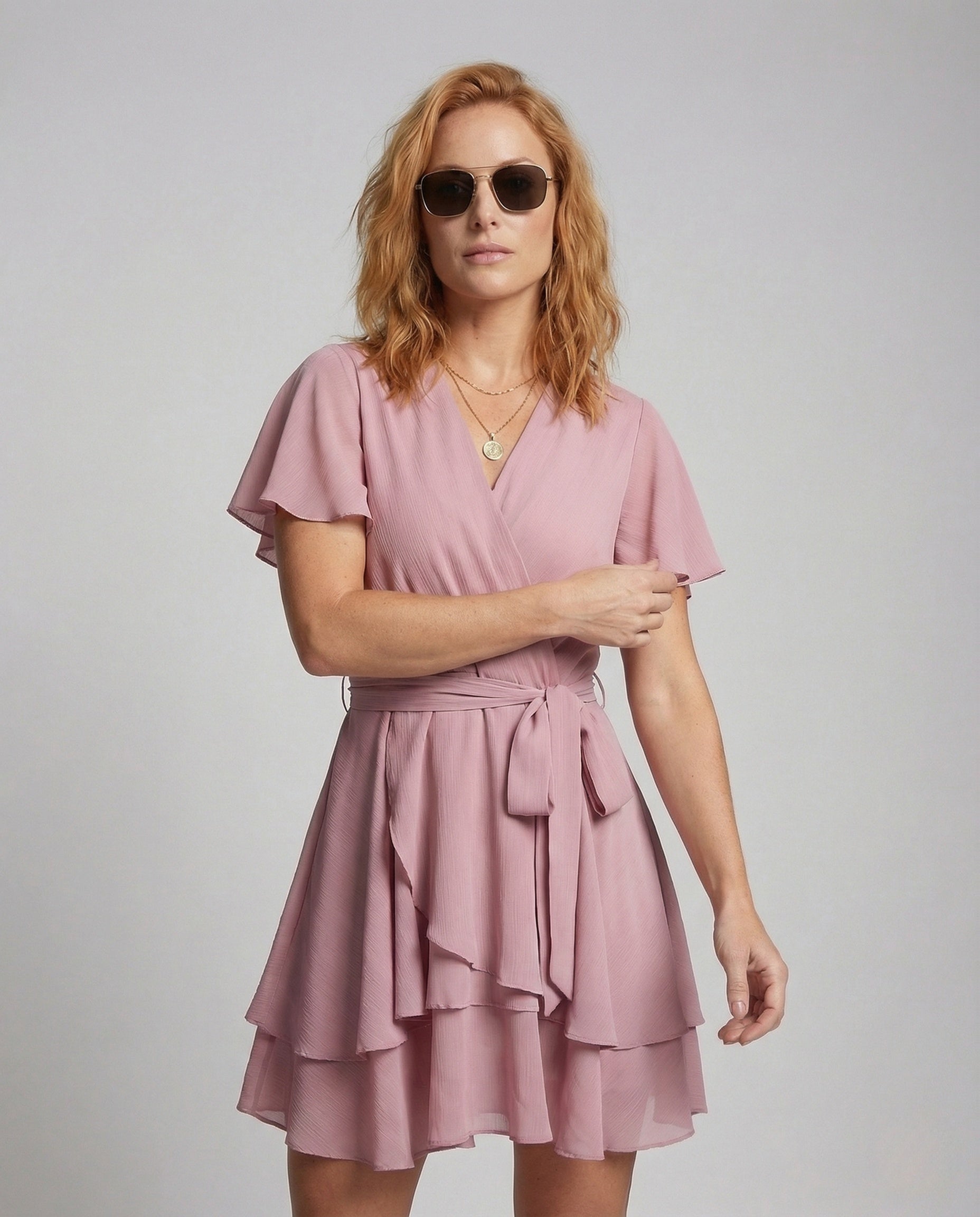 Abito Portafoglio Donna in Chiffon Gonna a Balze - Brentozzi
