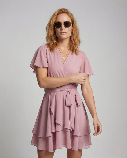 Abito Portafoglio Donna in Chiffon Gonna a Balze - Brentozzi