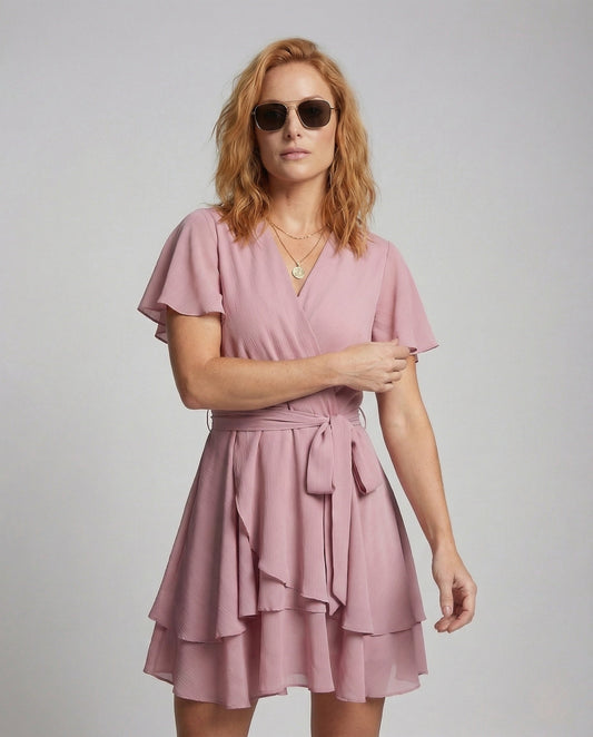 Abito Portafoglio Donna in Chiffon Gonna a Balze - Brentozzi