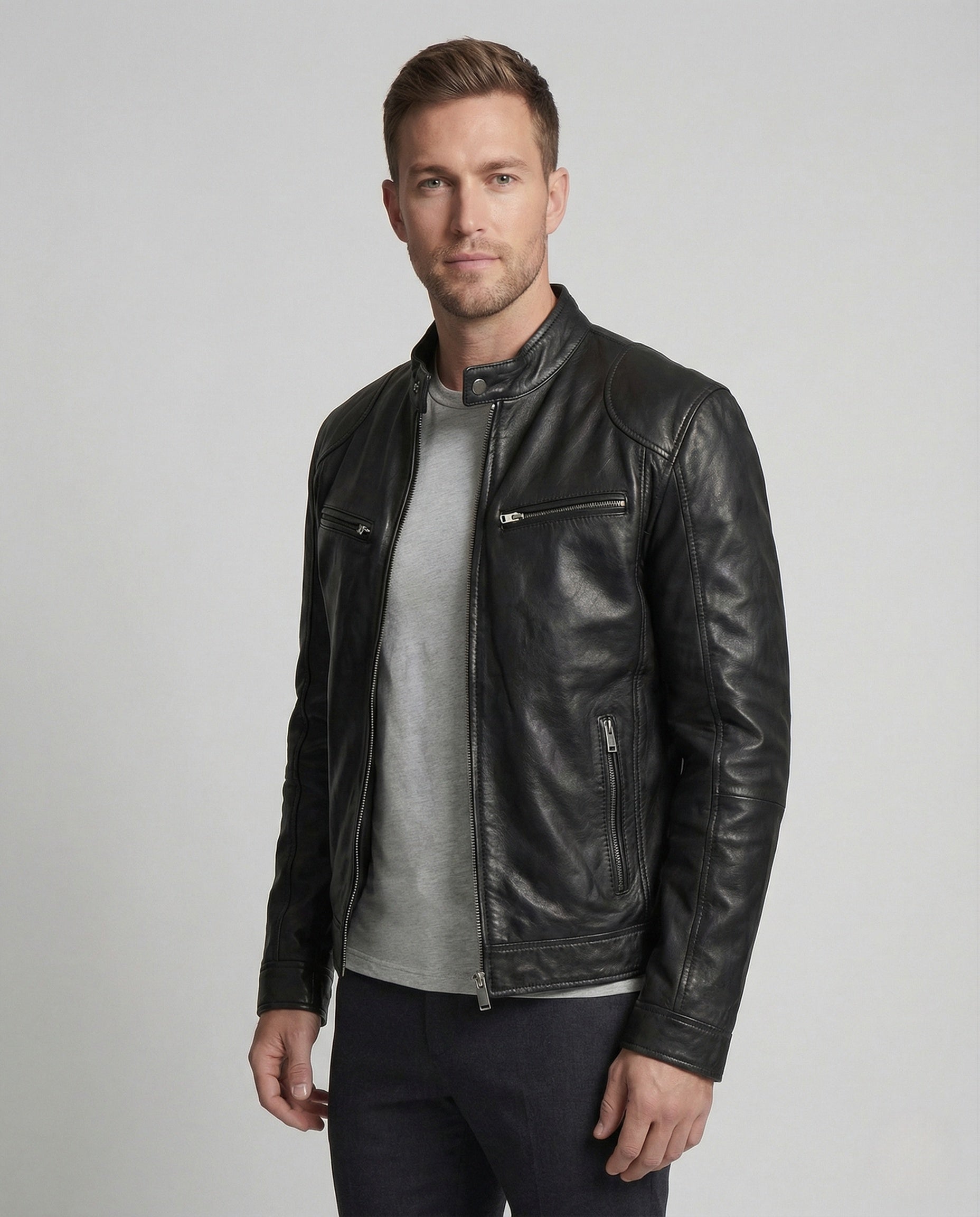 Giacca Pelle Uomo Stile Racer Slim - Brentozzi