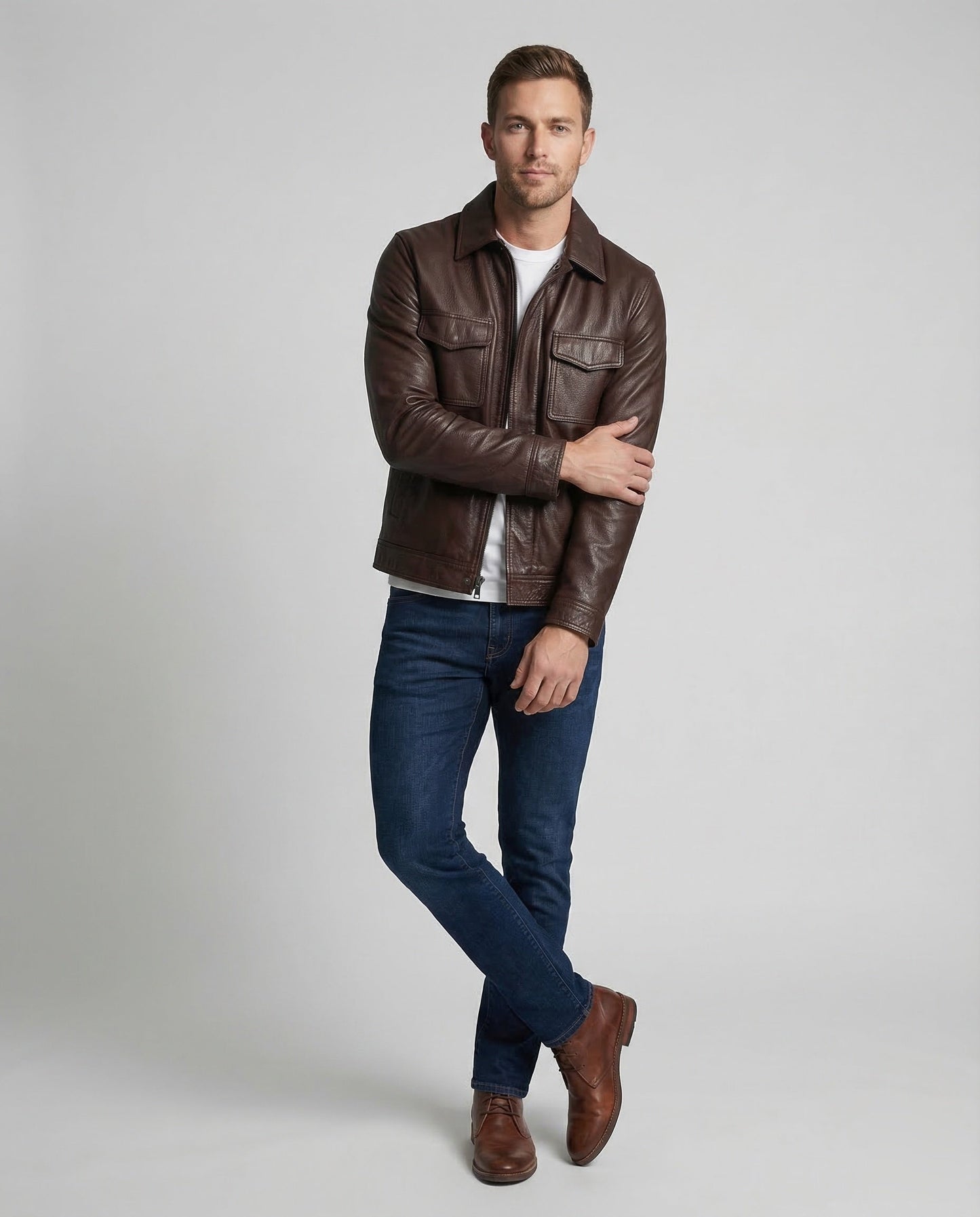 Giacca Uomo in Pelle Colletto Camicia - Brentozzi
