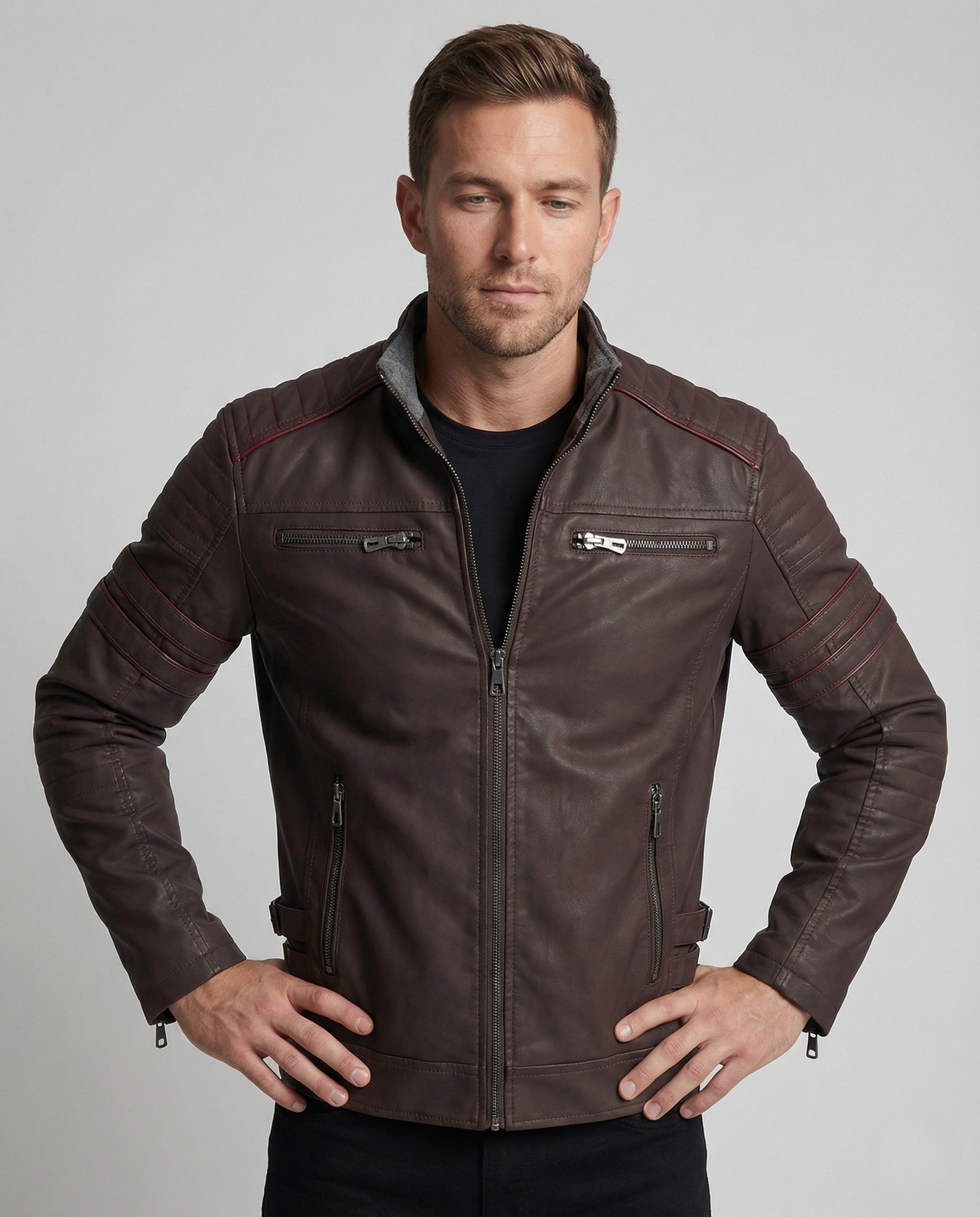 Giacca Pelle Uomo Stile Motorsport Slim - Brentozzi