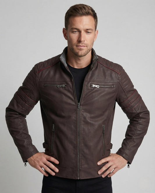 Giacca Pelle Uomo Stile Motorsport Slim - Brentozzi
