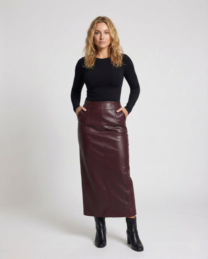 Gonna Midi Donna in Ecopelle Taglio A-Linea - Brentozzi