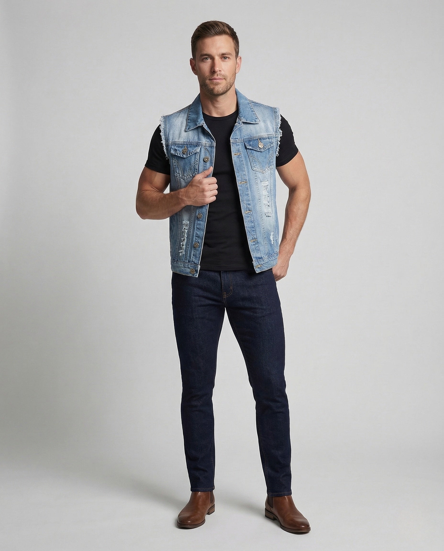 Gilet Uomo in Denim Senza Maniche Effetto Used - Brentozzi