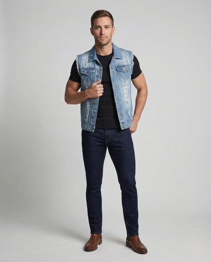 Gilet Uomo in Denim Senza Maniche Effetto Used - Brentozzi
