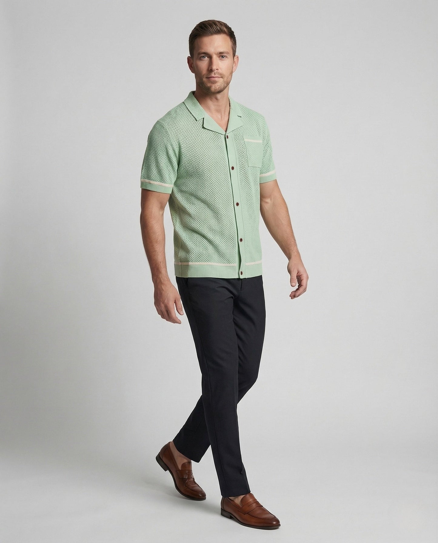 Cardigan Uomo in Maglia Traspirante con Collo a Rever - Brentozzi
