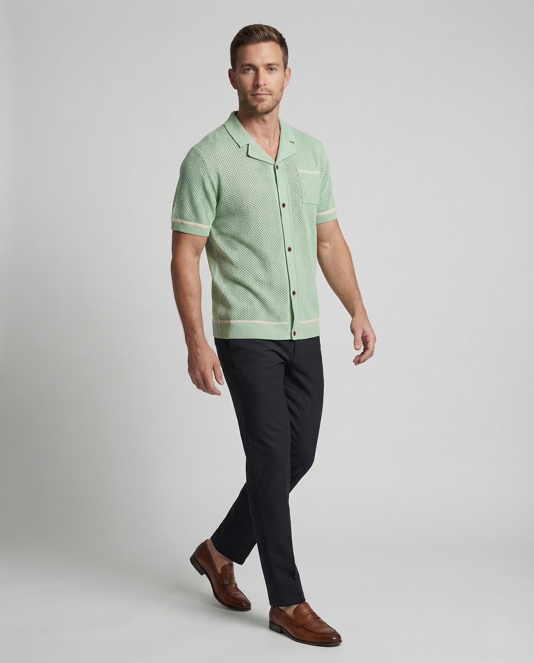 Cardigan Uomo in Maglia Traspirante con Collo a Rever - Brentozzi