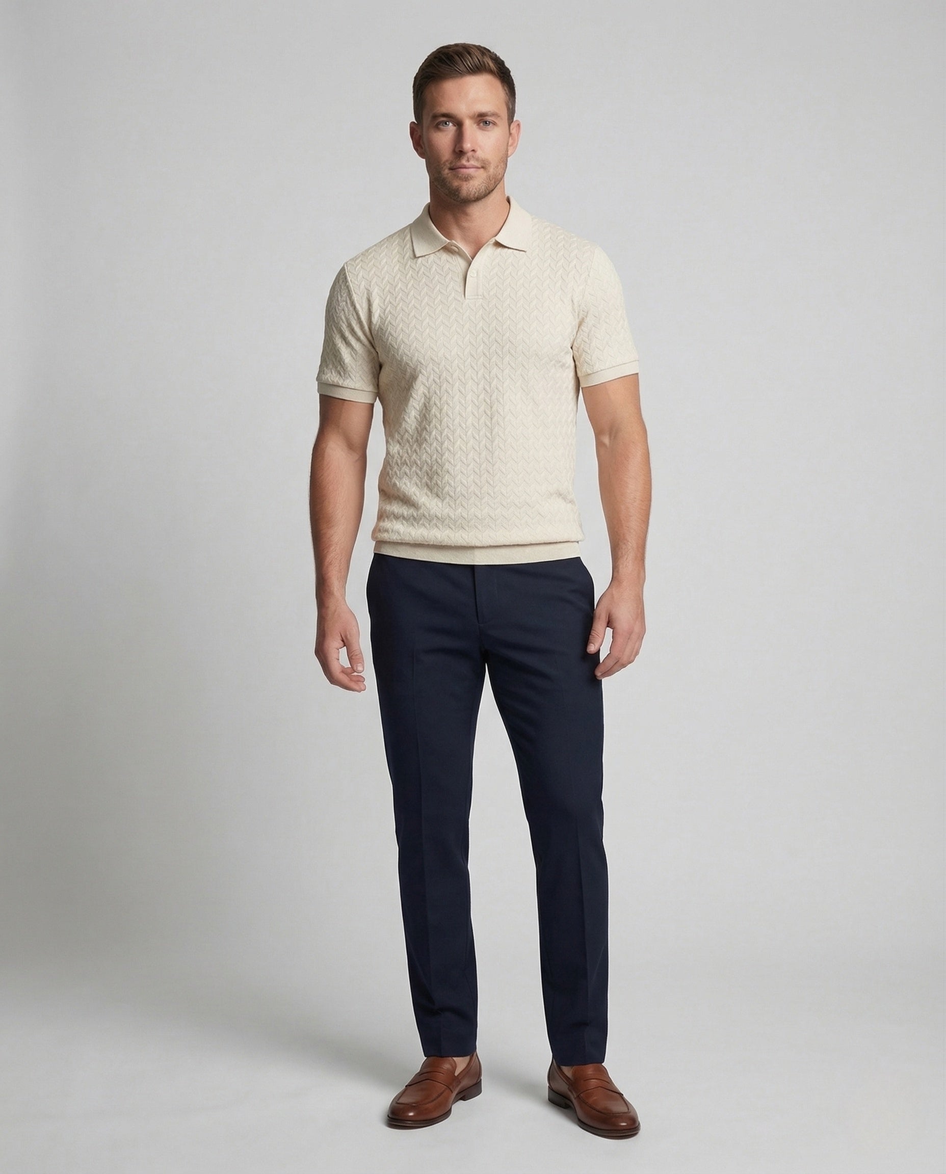 Polo Uomo Maglia Sottile Motivo a V Slim Fit - Brentozzi
