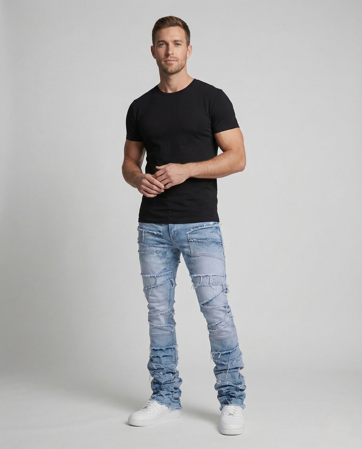 Jeans Uomo Slim Fit Patchwork con Frange - Brentozzi