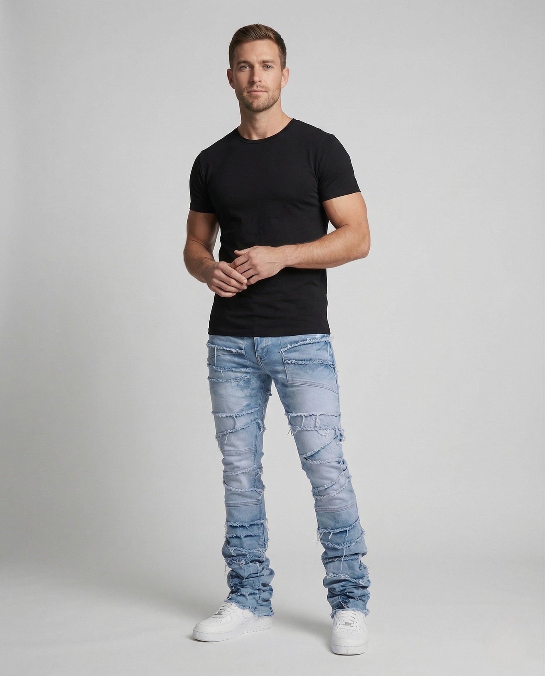 Jeans Uomo Slim Fit Patchwork con Frange - Brentozzi
