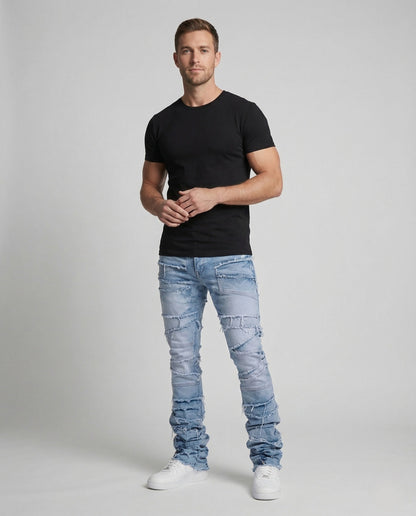 Jeans Uomo Slim Fit Patchwork con Frange - Brentozzi