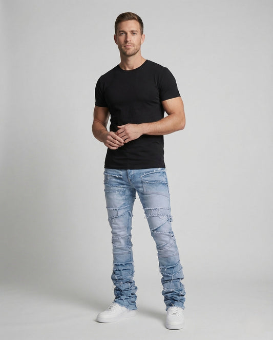 Jeans Uomo Slim Fit Patchwork con Frange - Brentozzi