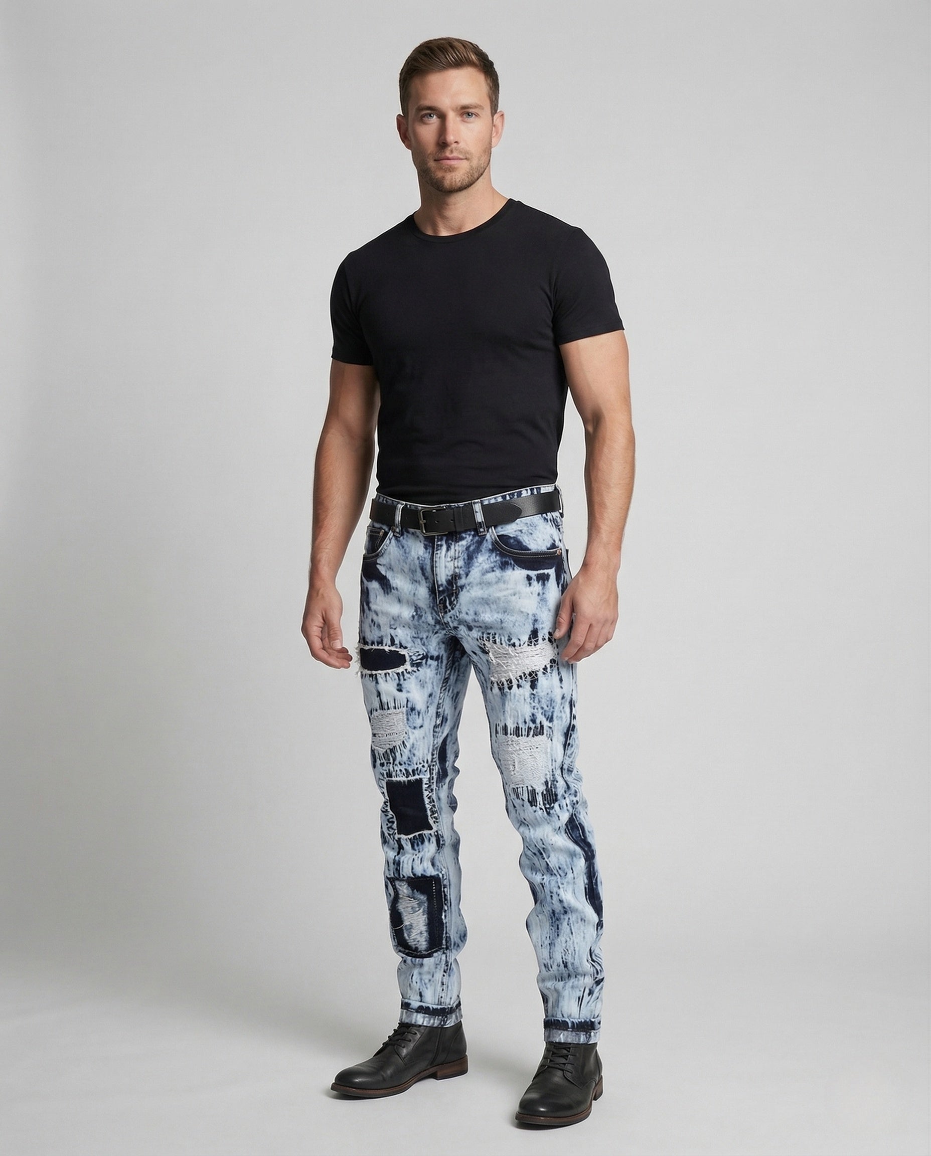 Jeans Skinny Uomo Denim con Toppe alle Ginocchia Biker - Brentozzi