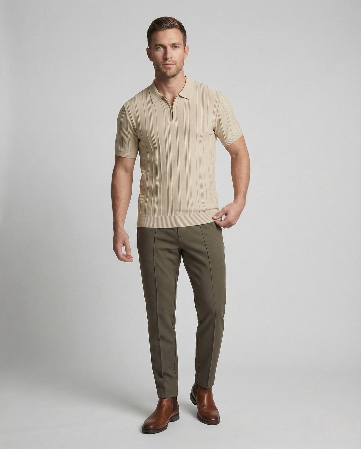 Polo Uomo Maglia Mezzo Zip con Struttura a Rilievo - Brentozzi