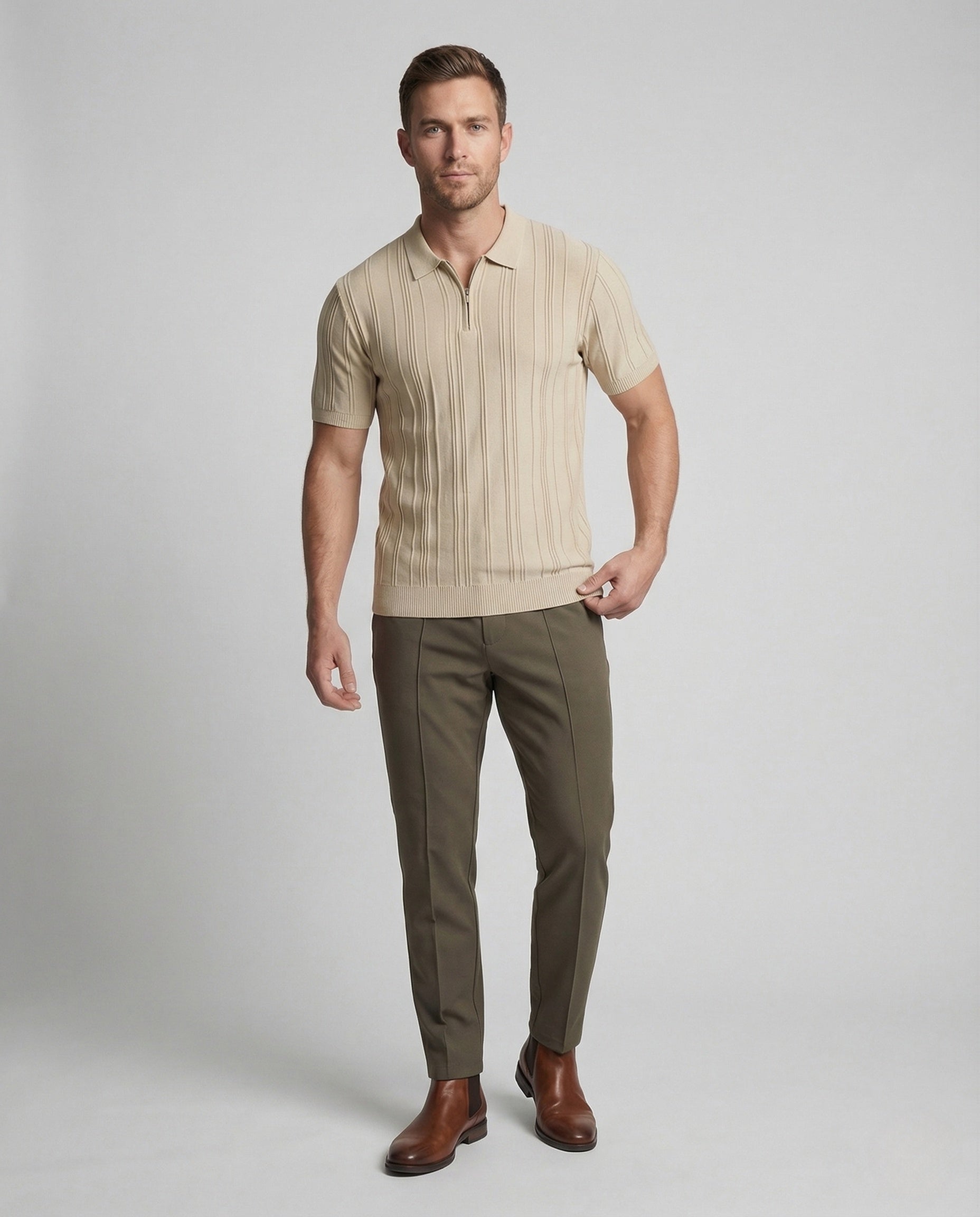 Polo Uomo Maglia Mezzo Zip con Struttura a Rilievo - Brentozzi